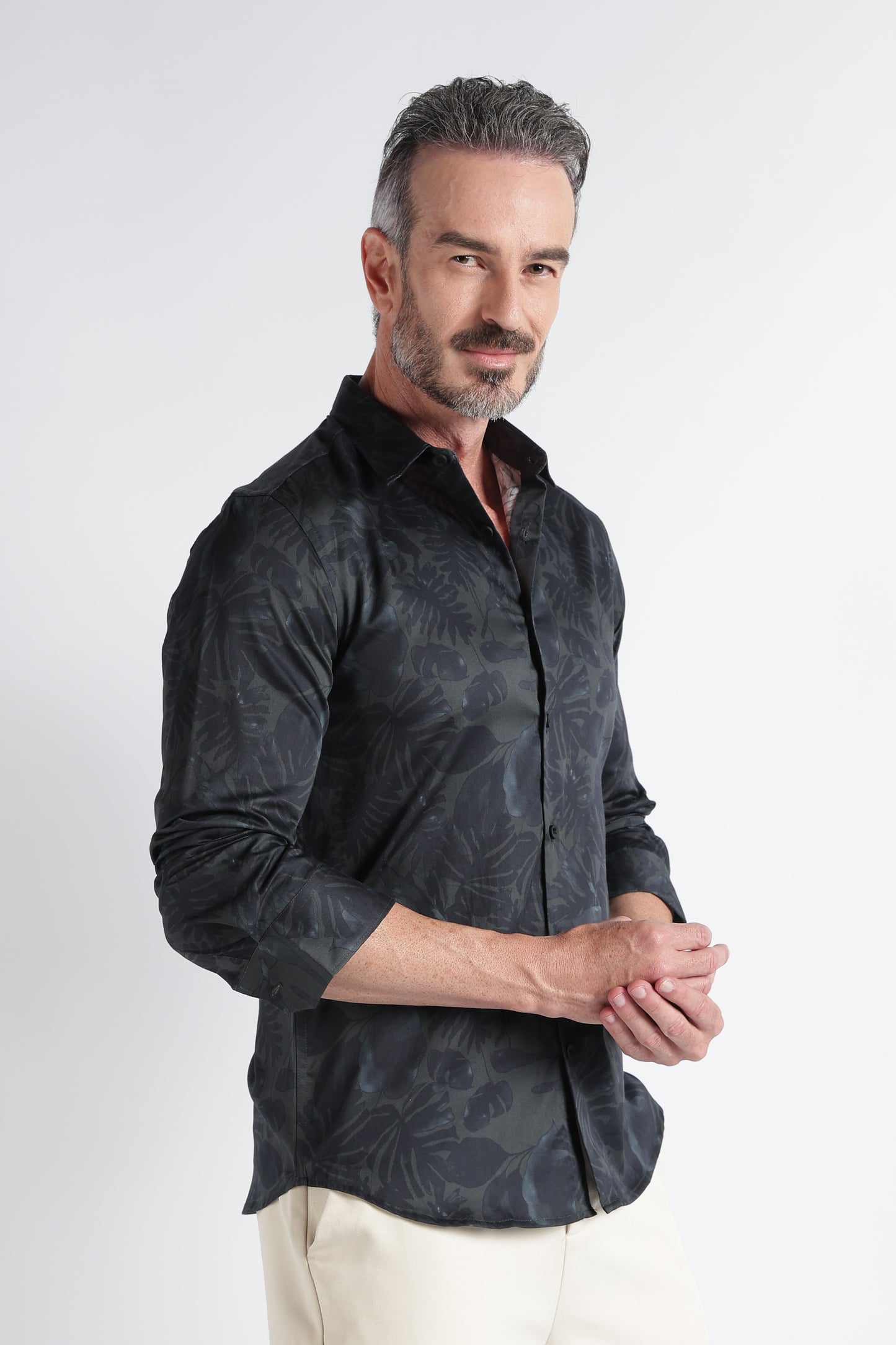 Green Navy Floral Print Shirt - Slim Fit Party Wear