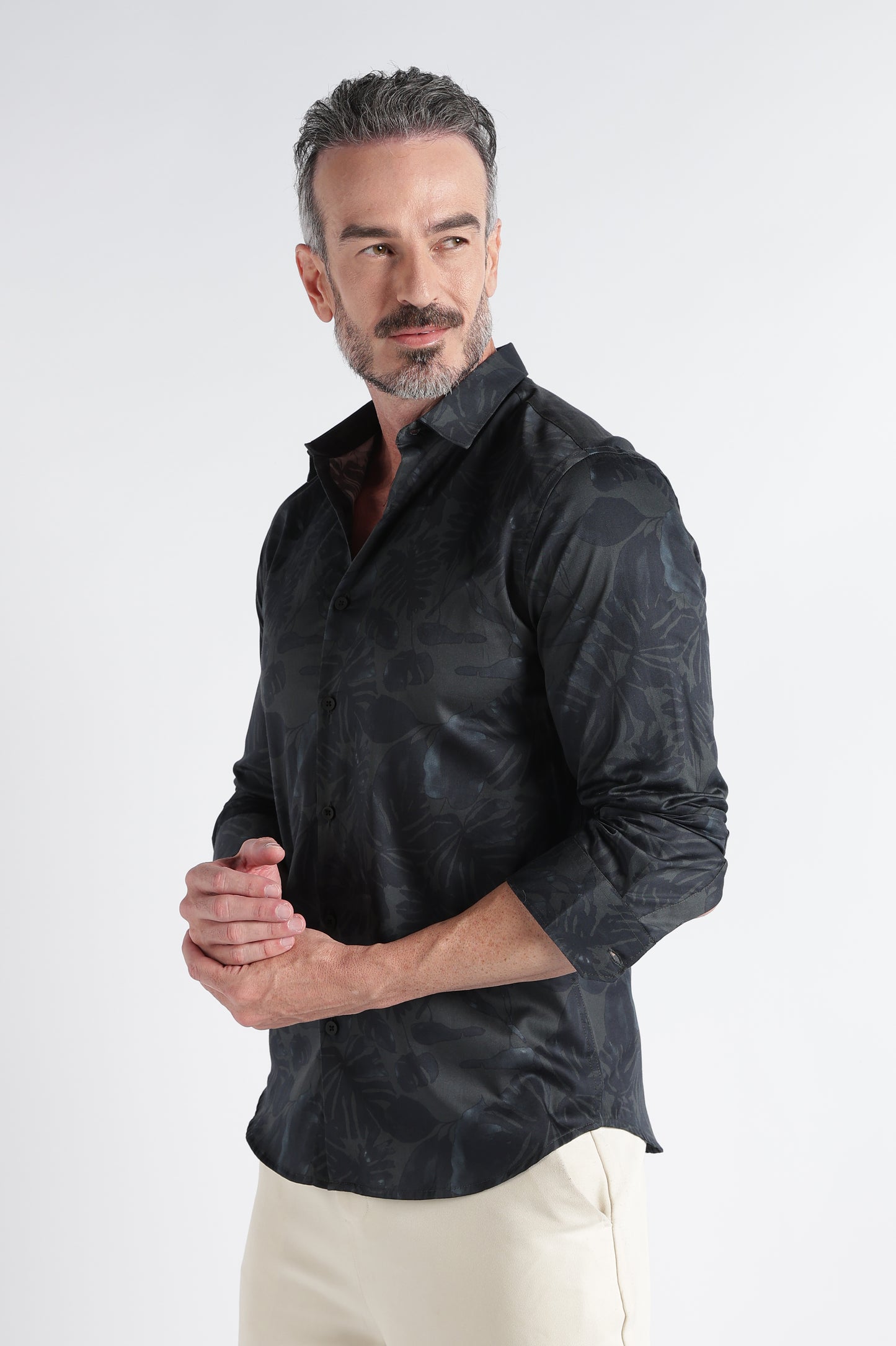 Green Navy Floral Print Shirt - Slim Fit Party Wear