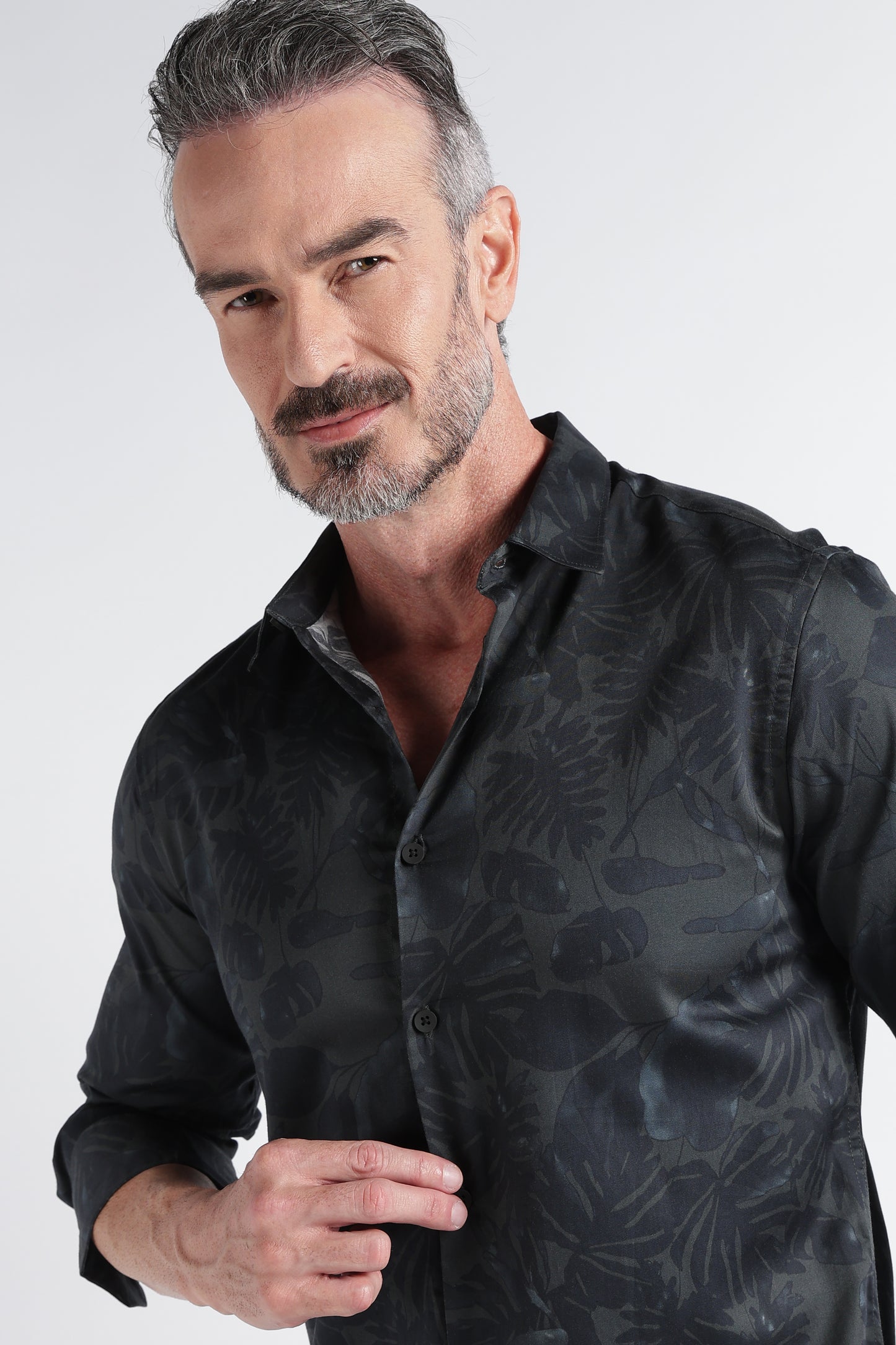 Green Navy Floral Print Shirt - Slim Fit Party Wear