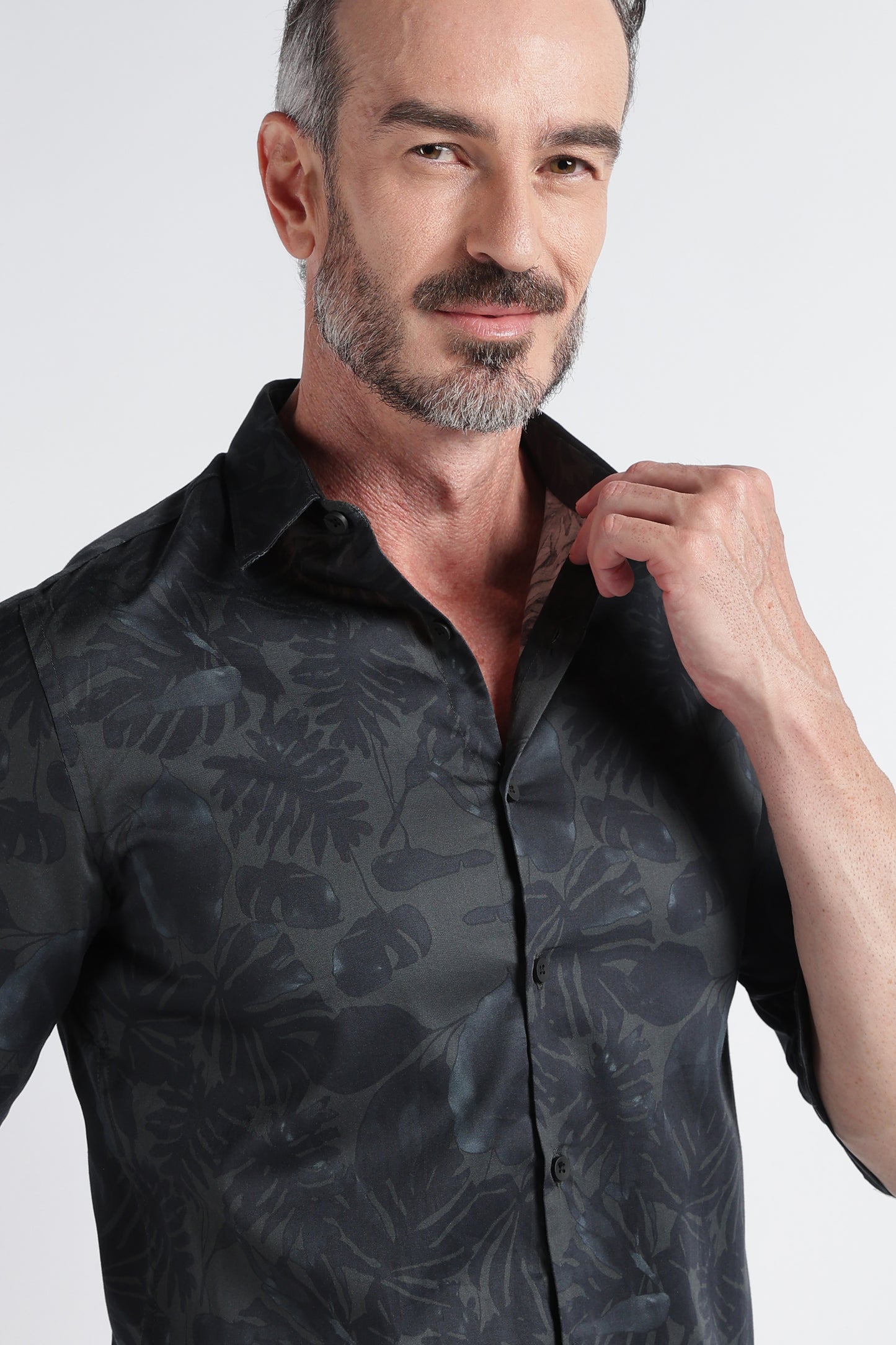 Green Navy Floral Print Shirt - Slim Fit Party Wear