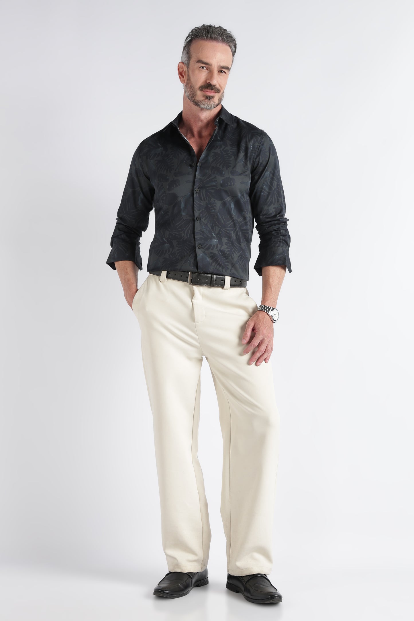 Green Navy Floral Print Shirt - Slim Fit Party Wear