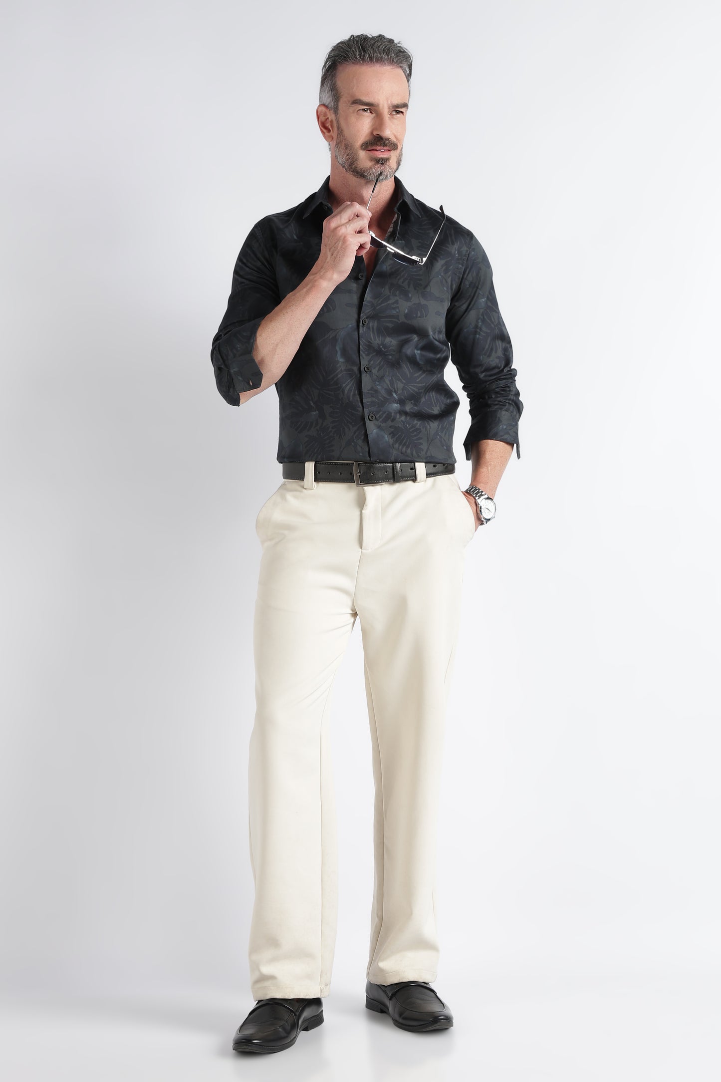 Green Navy Floral Print Shirt - Slim Fit Party Wear