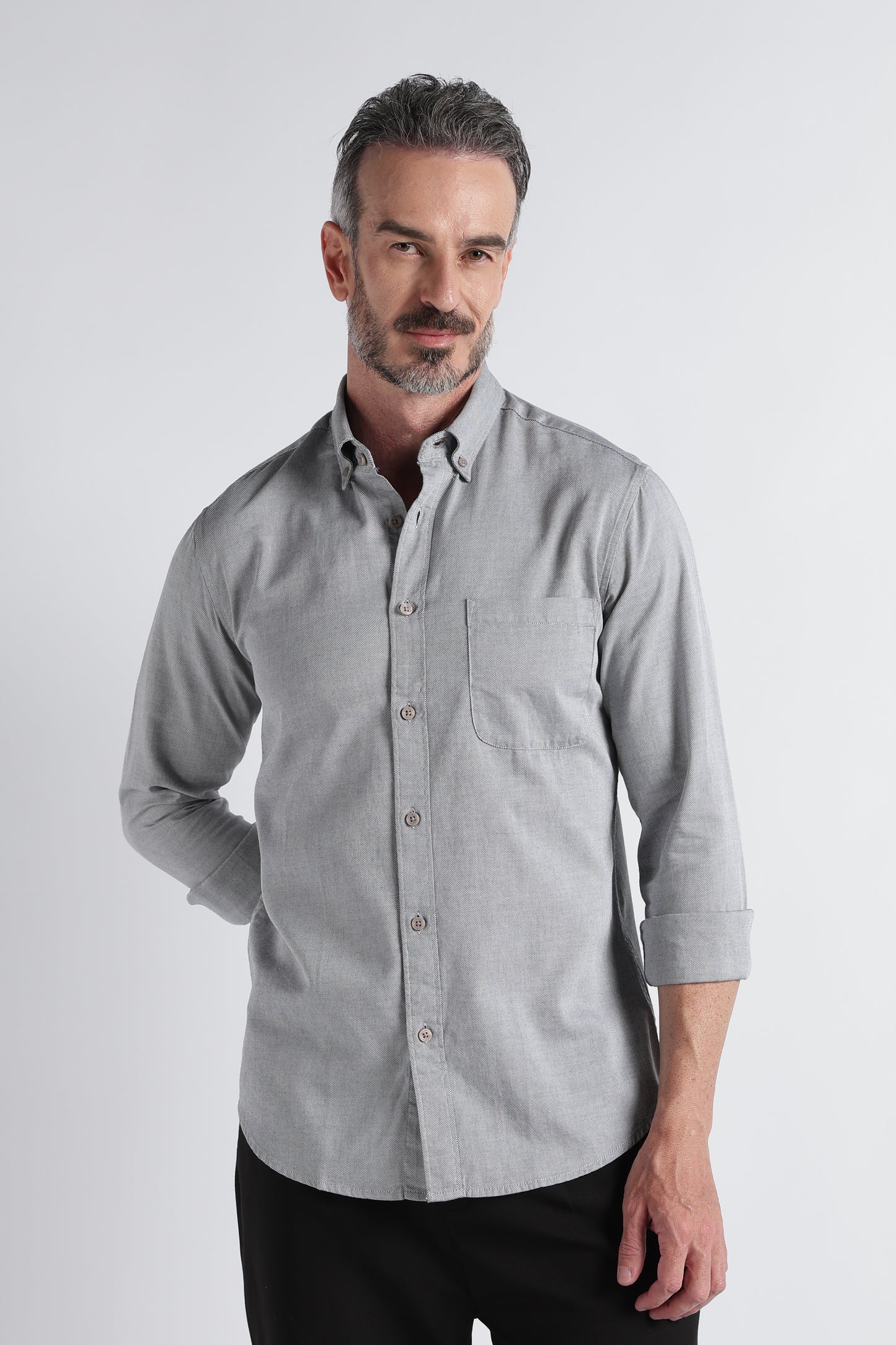 Grey Solid Shirt - Slim Fit Casual