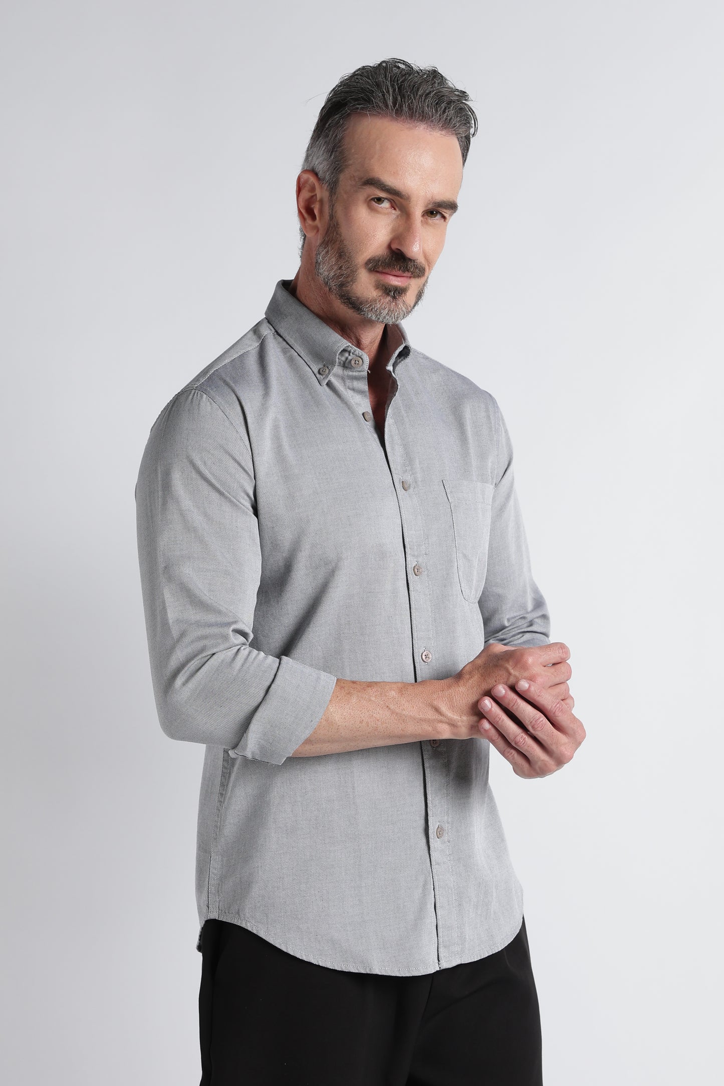 Grey Solid Shirt - Slim Fit Casual