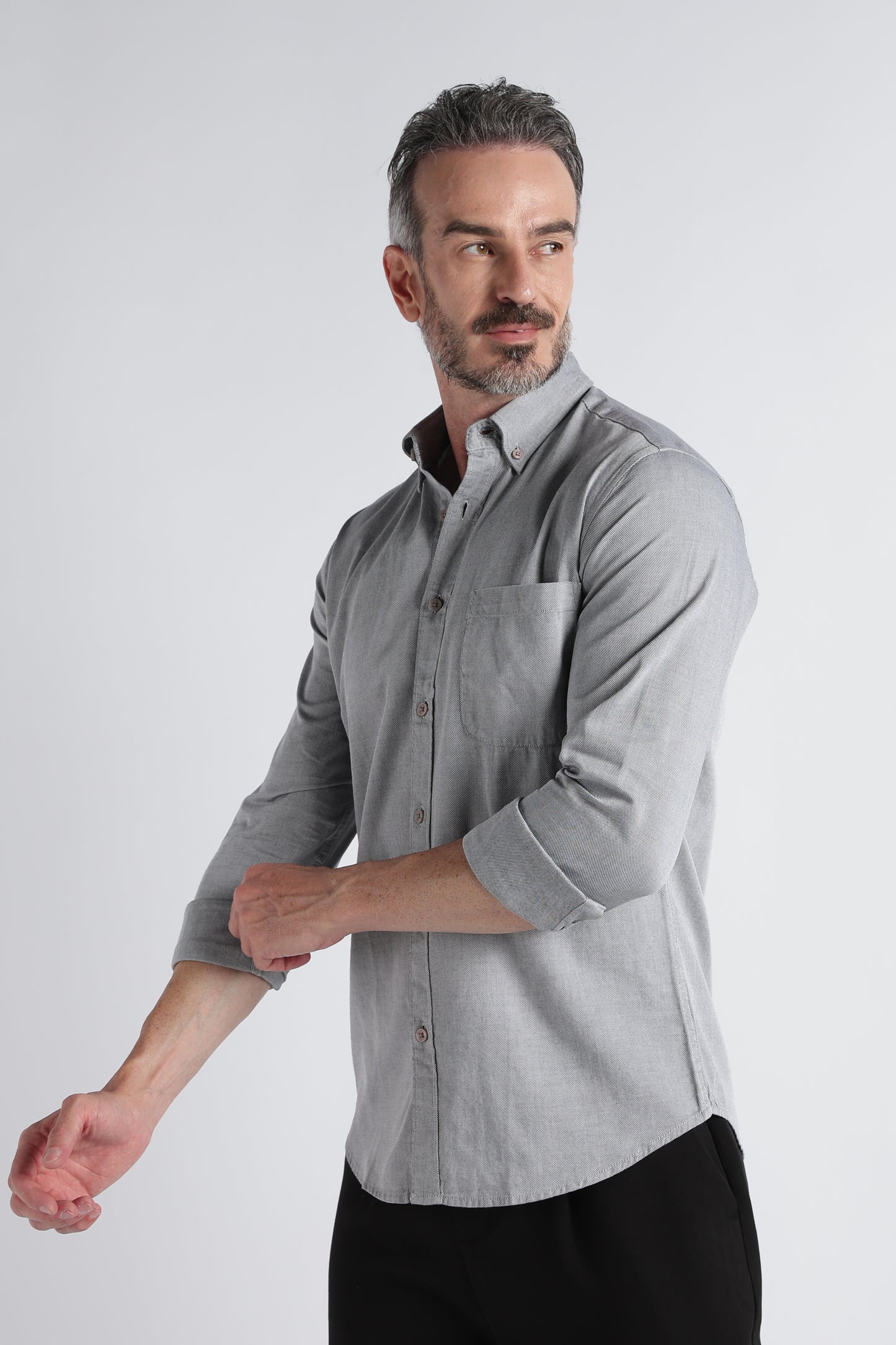 Grey Solid Shirt - Slim Fit Casual