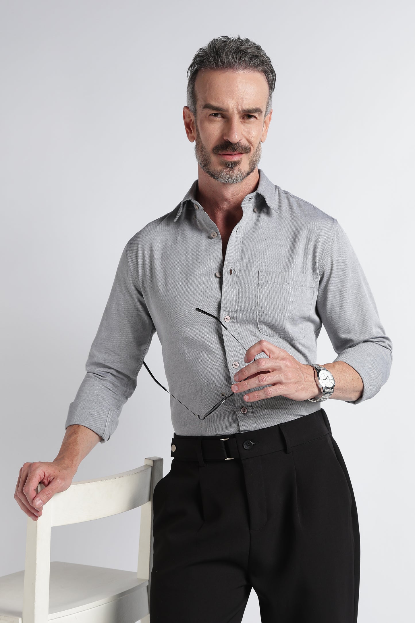 Grey Solid Shirt - Slim Fit Casual