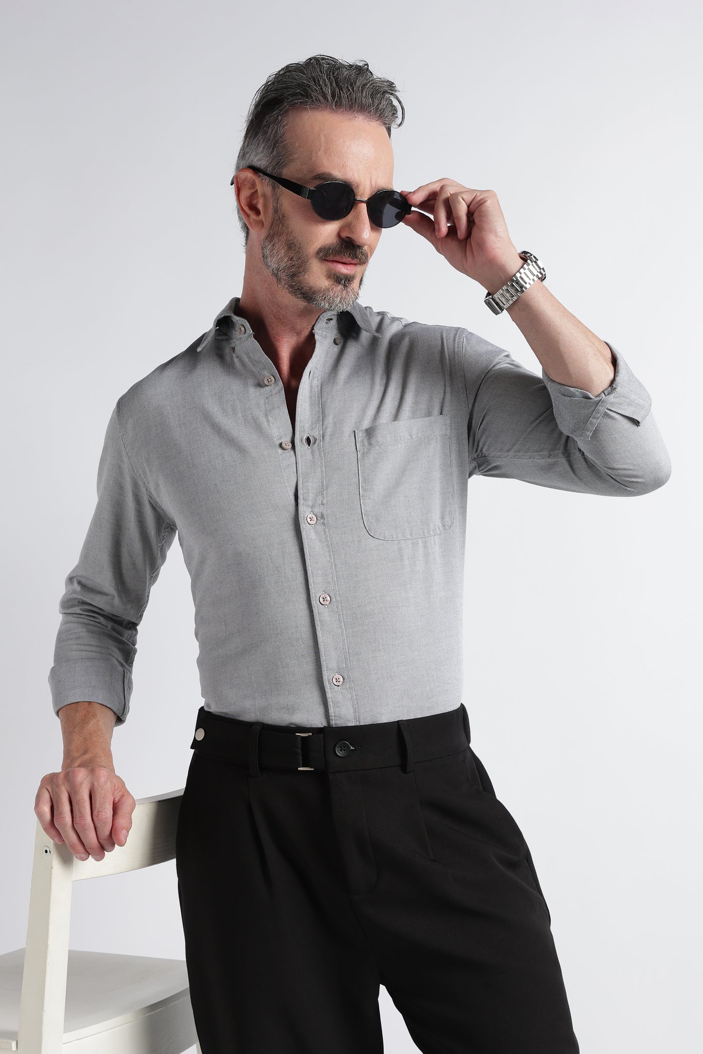 Grey Solid Shirt - Slim Fit Casual