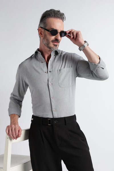 Grey Solid Shirt - Slim Fit Casual