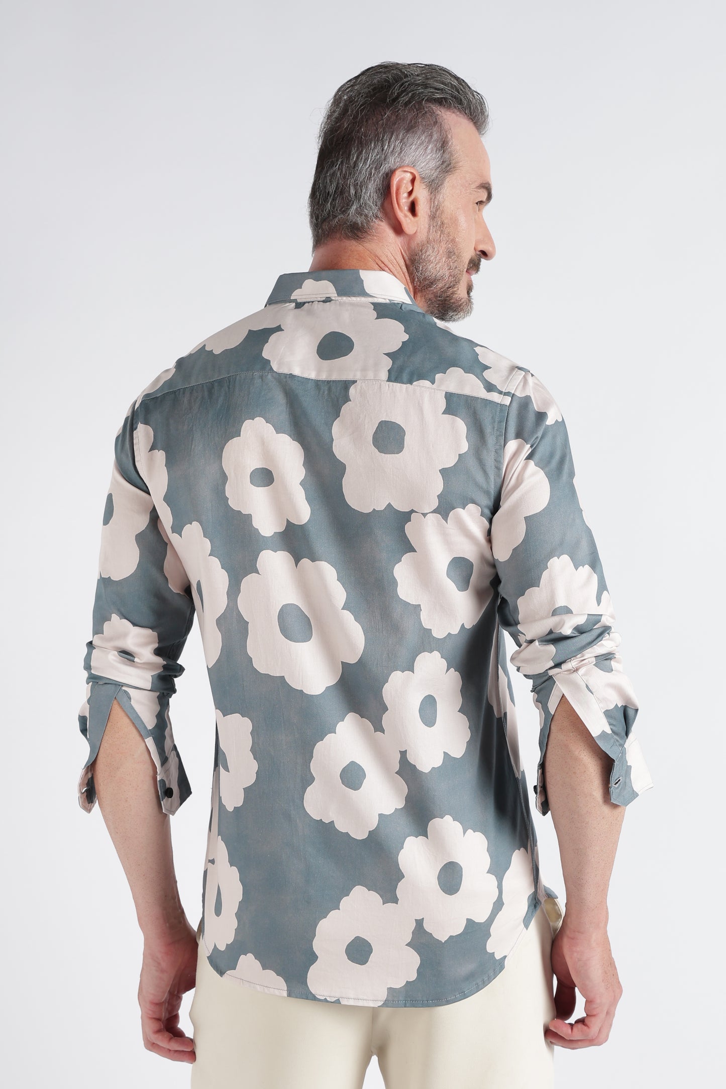 Olive Beige Floral Print Shirt - Slim Fit Party Wear