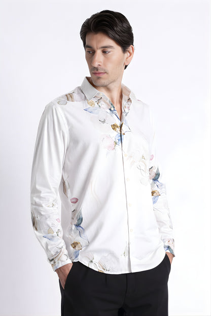 Floral Digital Print Shirt White