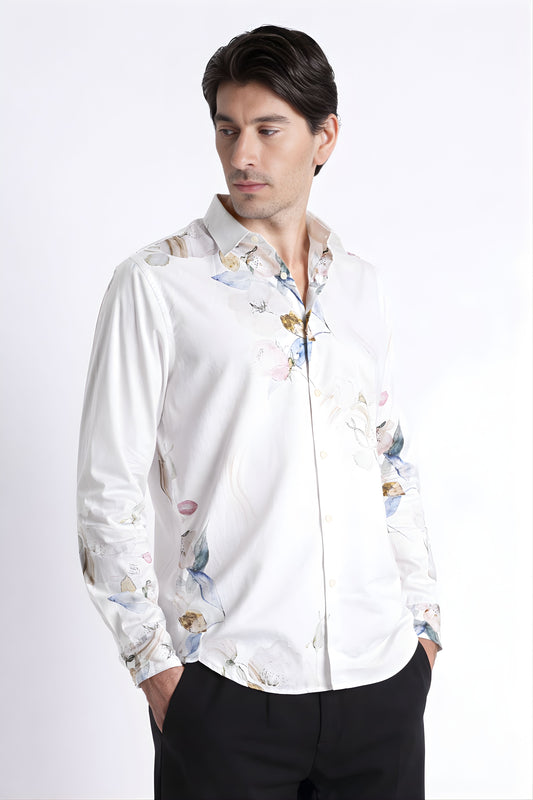 Floral Digital Print Shirt White