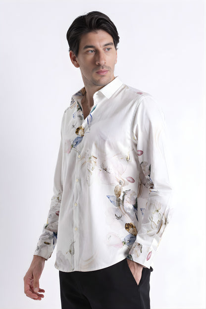 Floral Digital Print Shirt White
