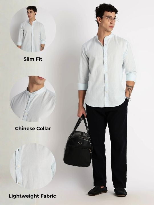 Cotton Linen Slim Fit Shirt Lt Blue