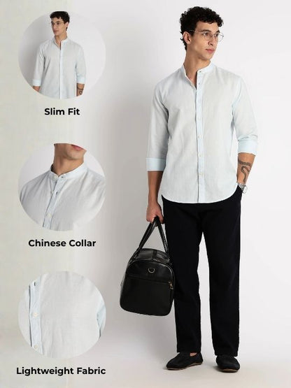Cotton Linen Slim Fit Shirt Lt Blue