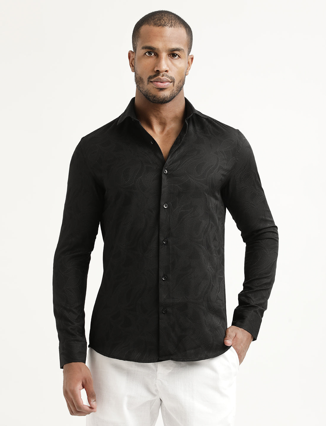 Nylon Self-Design Shirt Black