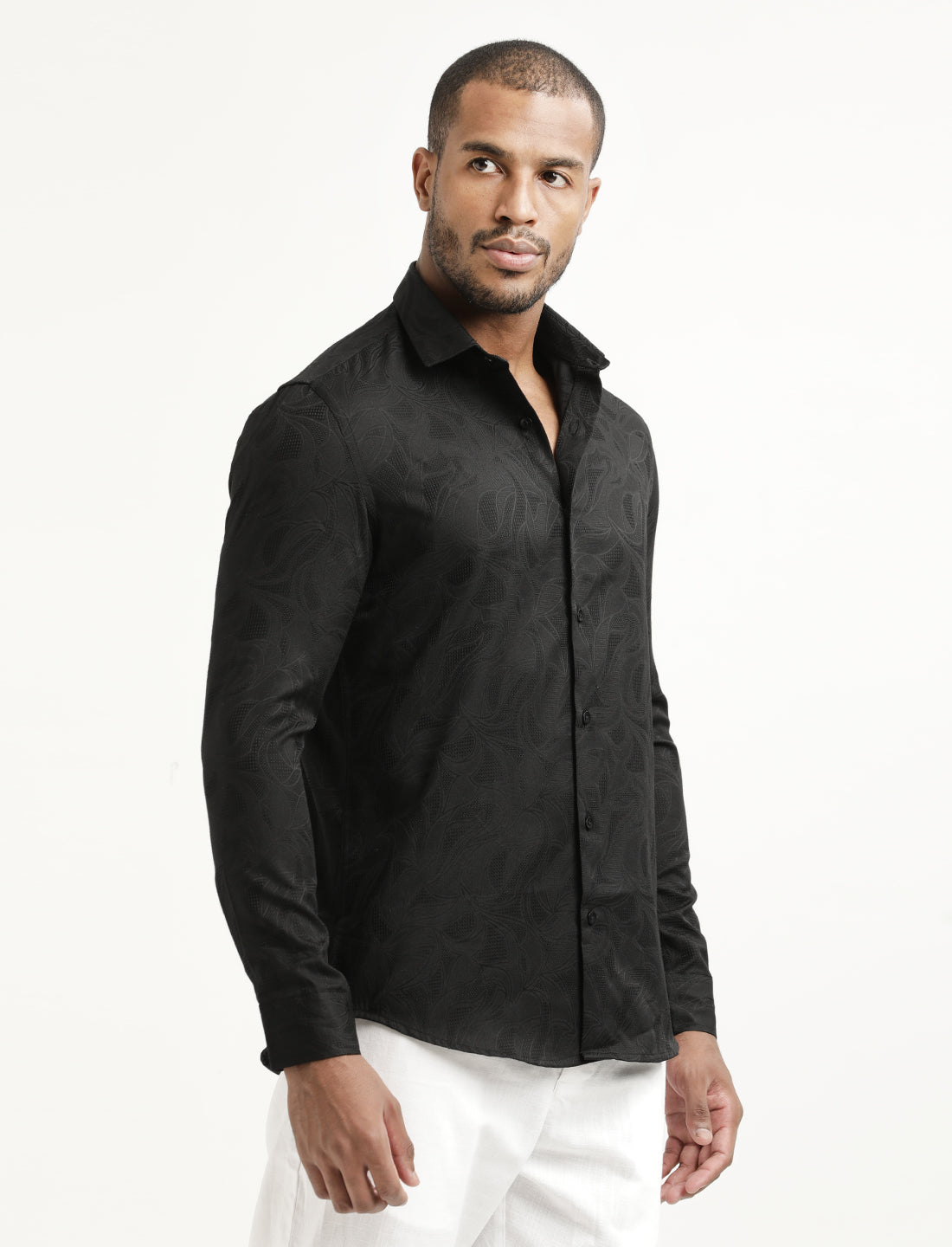 Nylon Self-Design Shirt Black