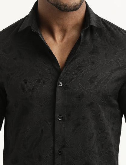 Nylon Self-Design Shirt Black