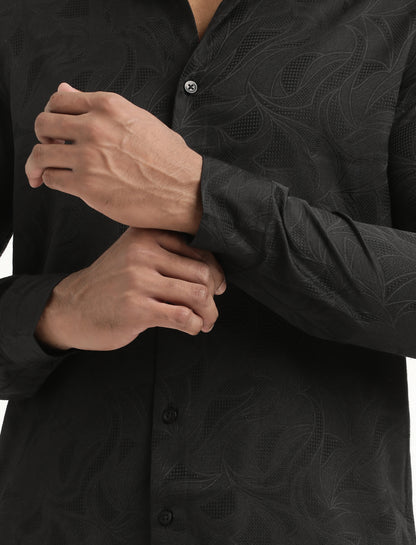 Nylon Self-Design Shirt Black
