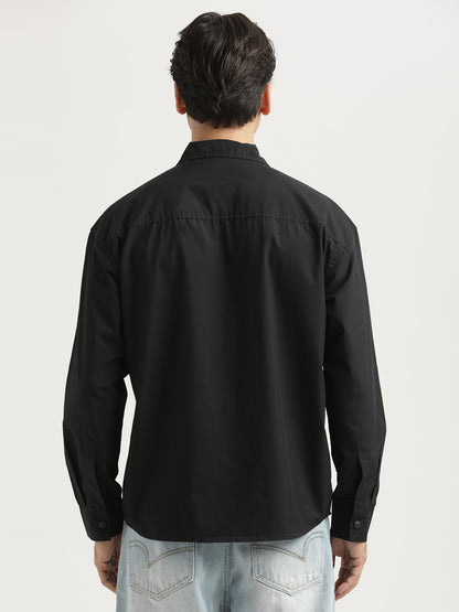 Oversized Cotton Shirt – Scribble Statement Black