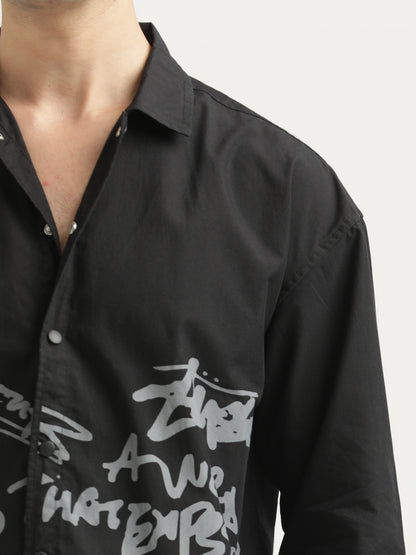 Oversized Cotton Shirt – Scribble Statement Black