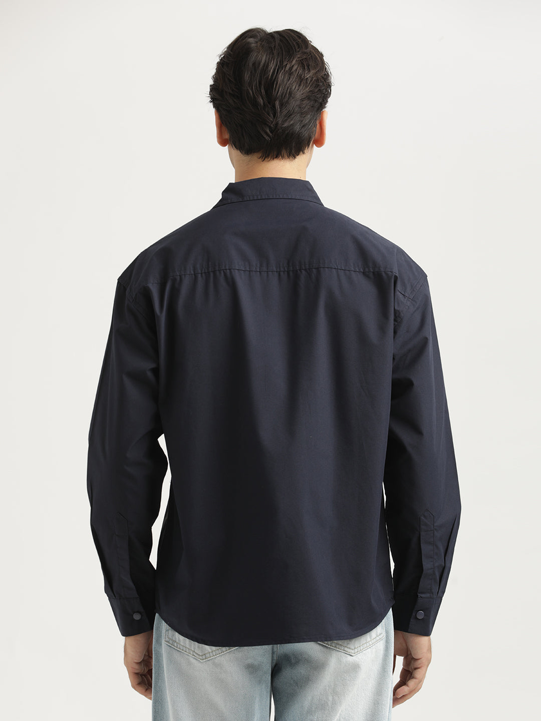 Oversized Cotton Shirt – Scribble Statement Navy