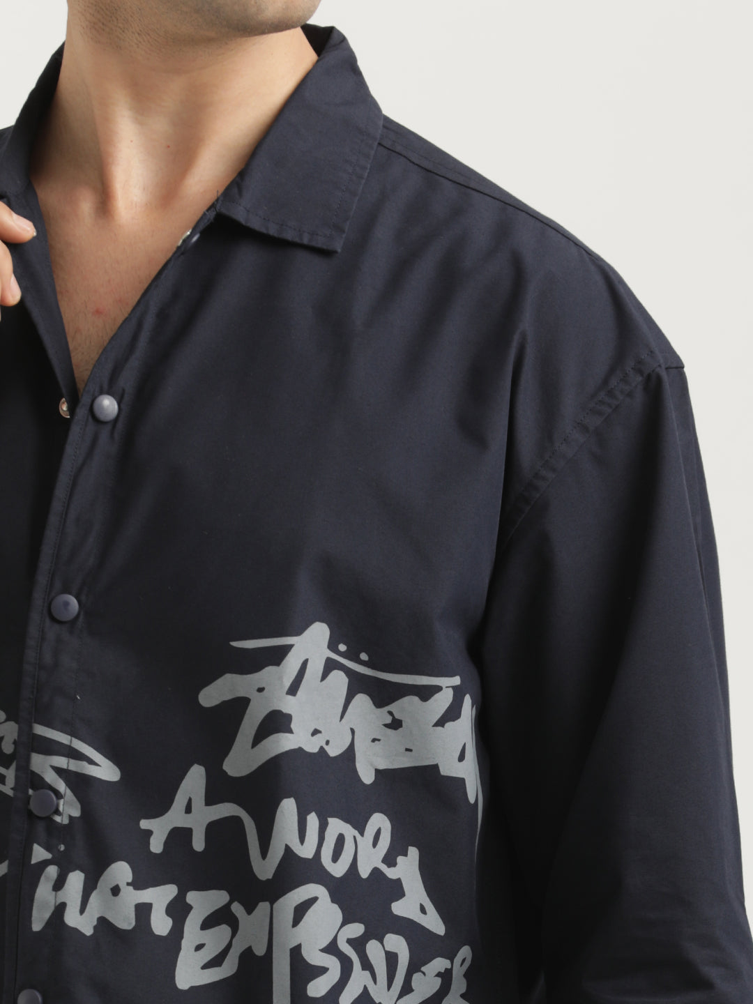 Oversized Cotton Shirt – Scribble Statement Navy