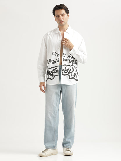 Oversized Cotton Shirt – Scribble Statement White