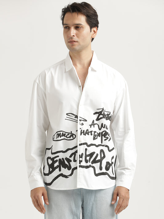 Oversized Cotton Shirt – Scribble Statement White
