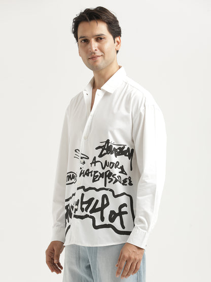 Oversized Cotton Shirt – Scribble Statement White