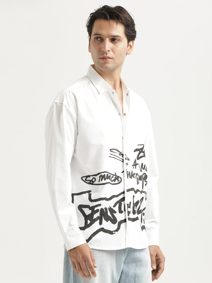Oversized Cotton Shirt – Scribble Statement White