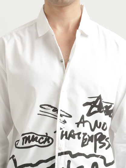 Oversized Cotton Shirt – Scribble Statement White
