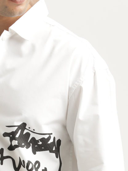 Oversized Cotton Shirt – Scribble Statement White