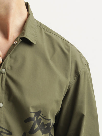 Oversized Cotton Shirt – Scribble Statement Olive