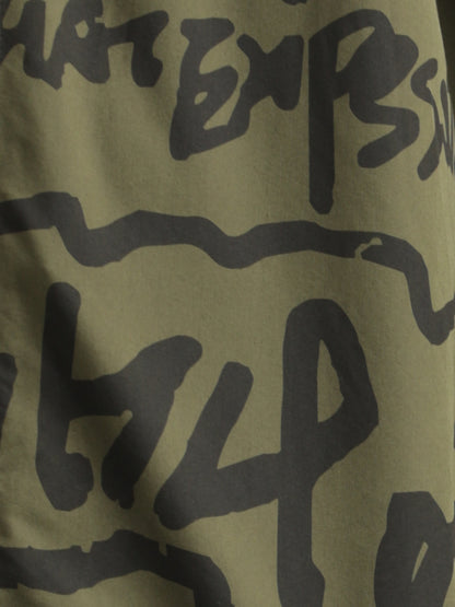 Oversized Cotton Shirt – Scribble Statement Olive