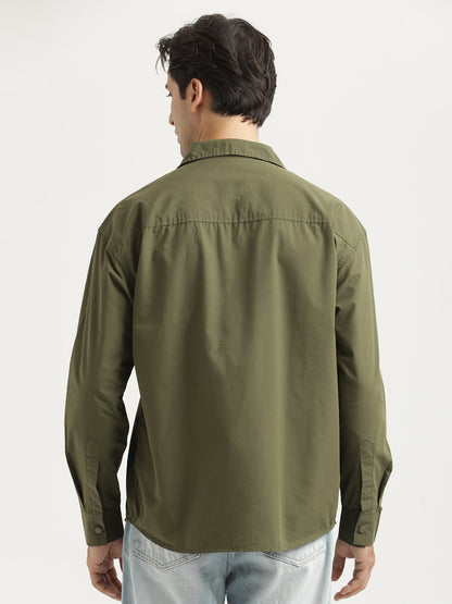 Oversized Cotton Shirt – Scribble Statement Olive