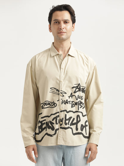 Oversized Cotton Shirt – Scribble Statement Cream