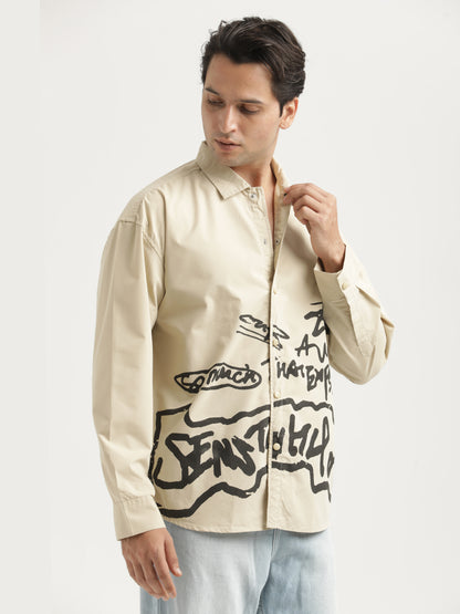 Oversized Cotton Shirt – Scribble Statement Cream