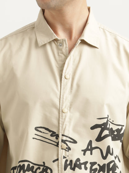 Oversized Cotton Shirt – Scribble Statement Cream