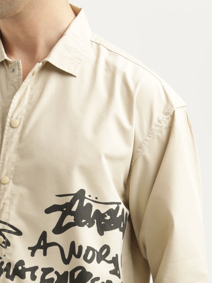 Oversized Cotton Shirt – Scribble Statement Cream
