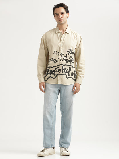 Oversized Cotton Shirt – Scribble Statement Cream