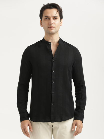 Self-Textured Cotton Shirt Black