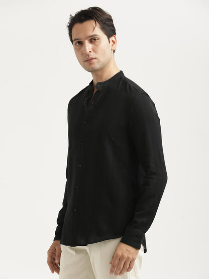 Self-Textured Cotton Shirt Black