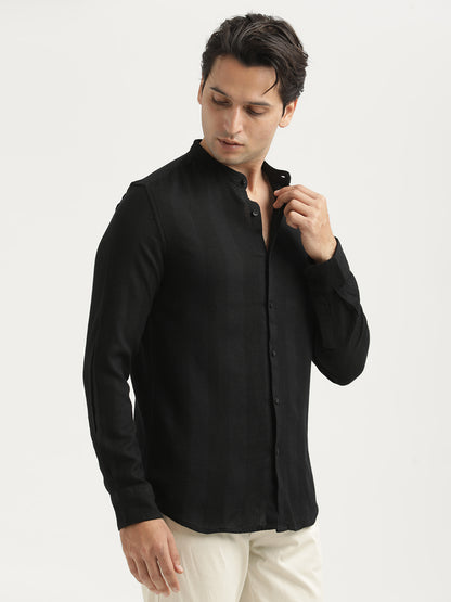 Self-Textured Cotton Shirt Black