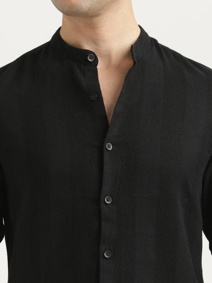 Self-Textured Cotton Shirt Black