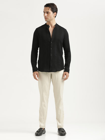 Self-Textured Cotton Shirt Black