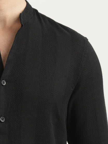 Self-Textured Cotton Shirt Black