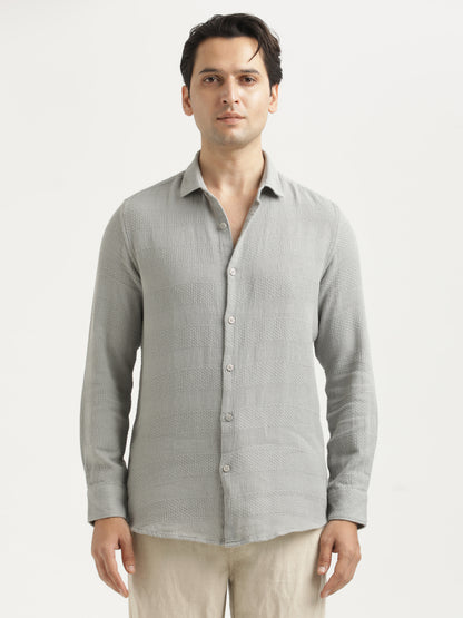 Textured Cotton Slim-Fit Shirt Grey