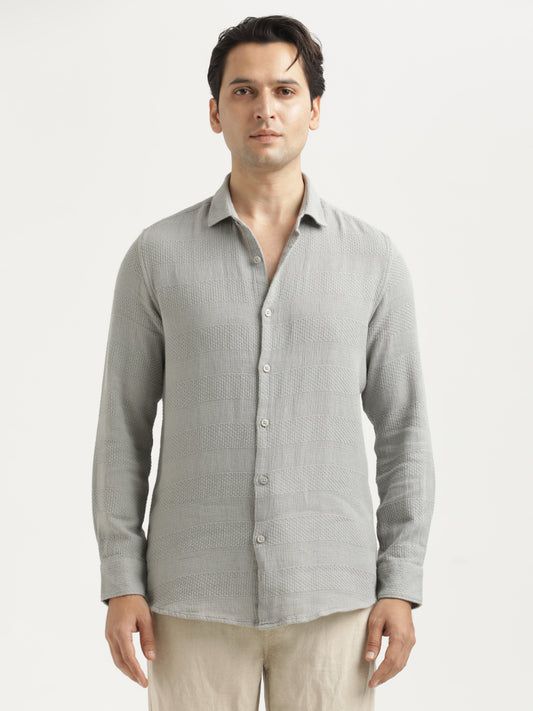 Textured Cotton Slim-Fit Shirt Grey