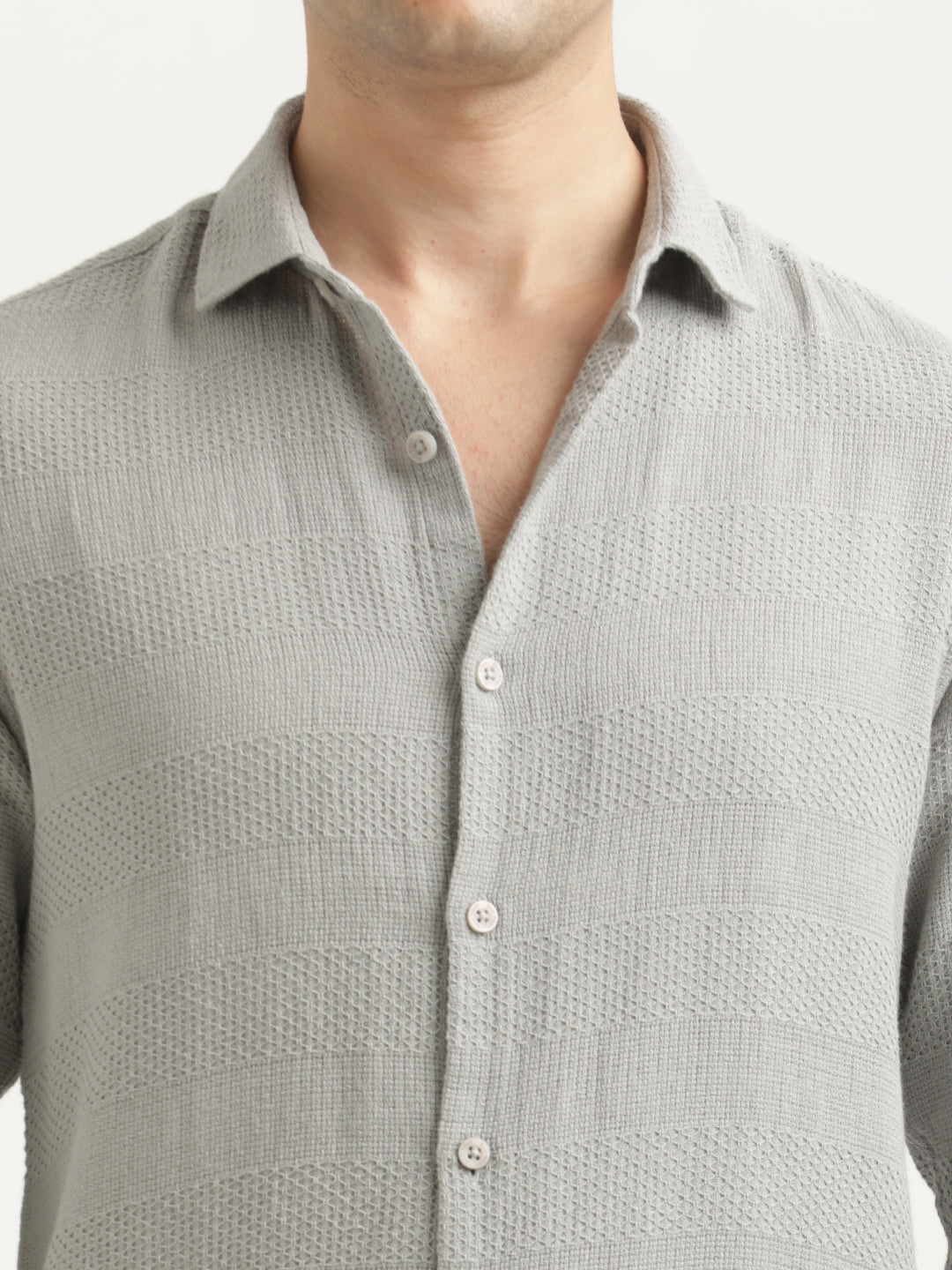 Textured Cotton Slim-Fit Shirt Grey