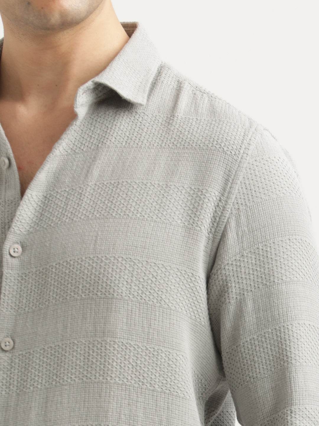 Textured Cotton Slim-Fit Shirt Grey